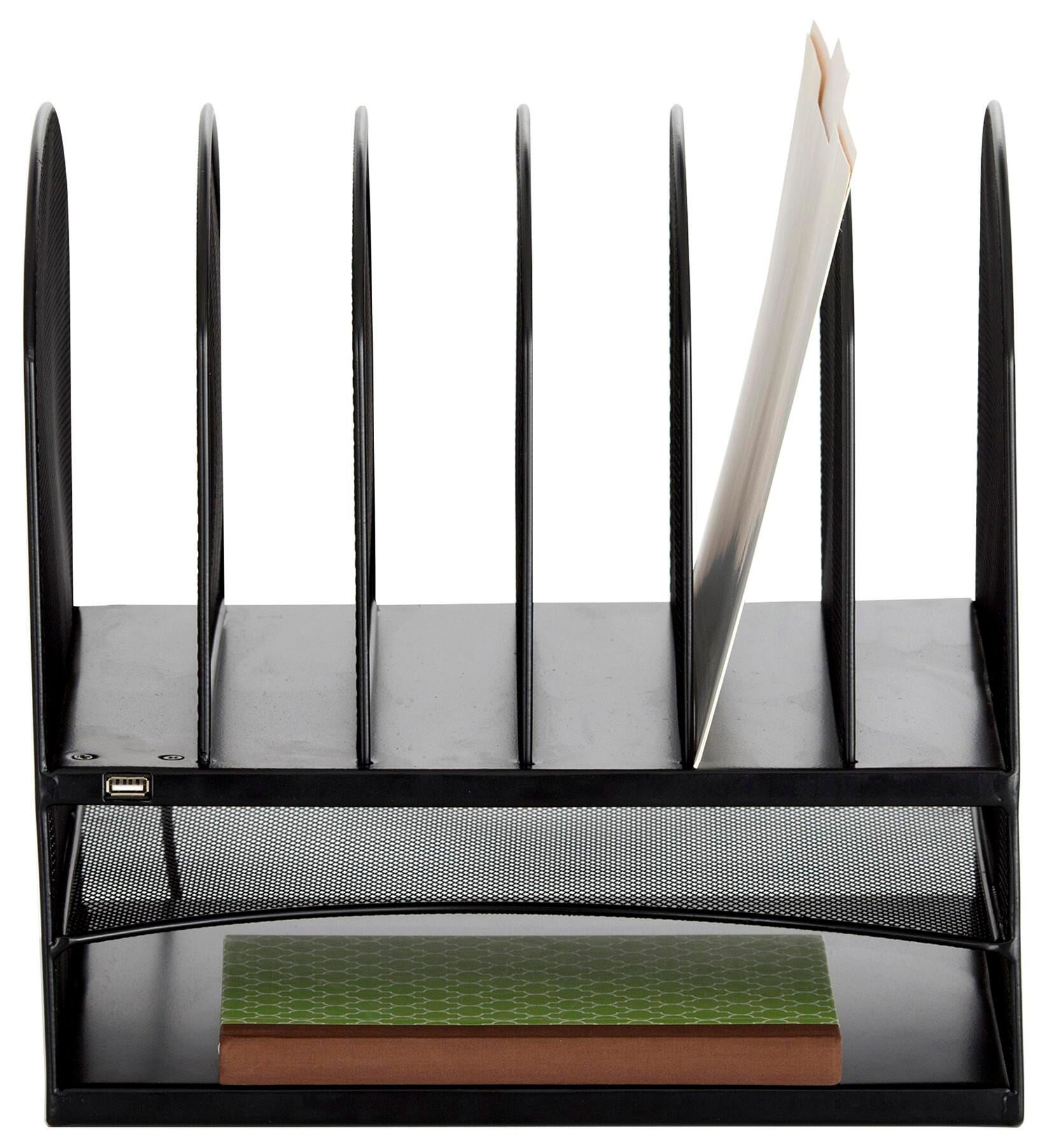 DESK ORGANIZER POWERED ONYX 2 HORIZONTAL/6 UPRIGHT SECTIONS