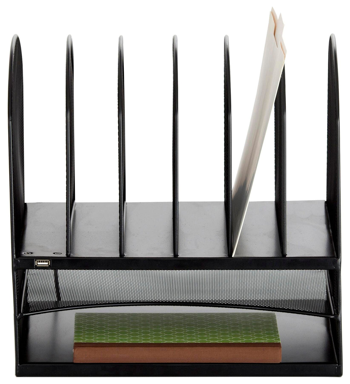 DESK ORGANIZER POWERED ONYX 2 HORIZONTAL/6 UPRIGHT SECTIONS