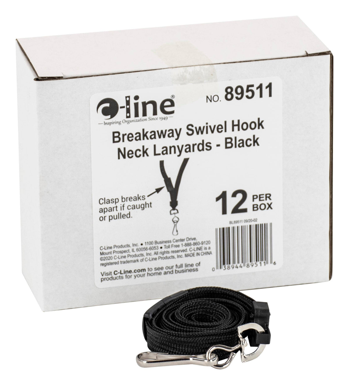 LANYARD BRKWY SWIVEL HK BLACK 12/PK