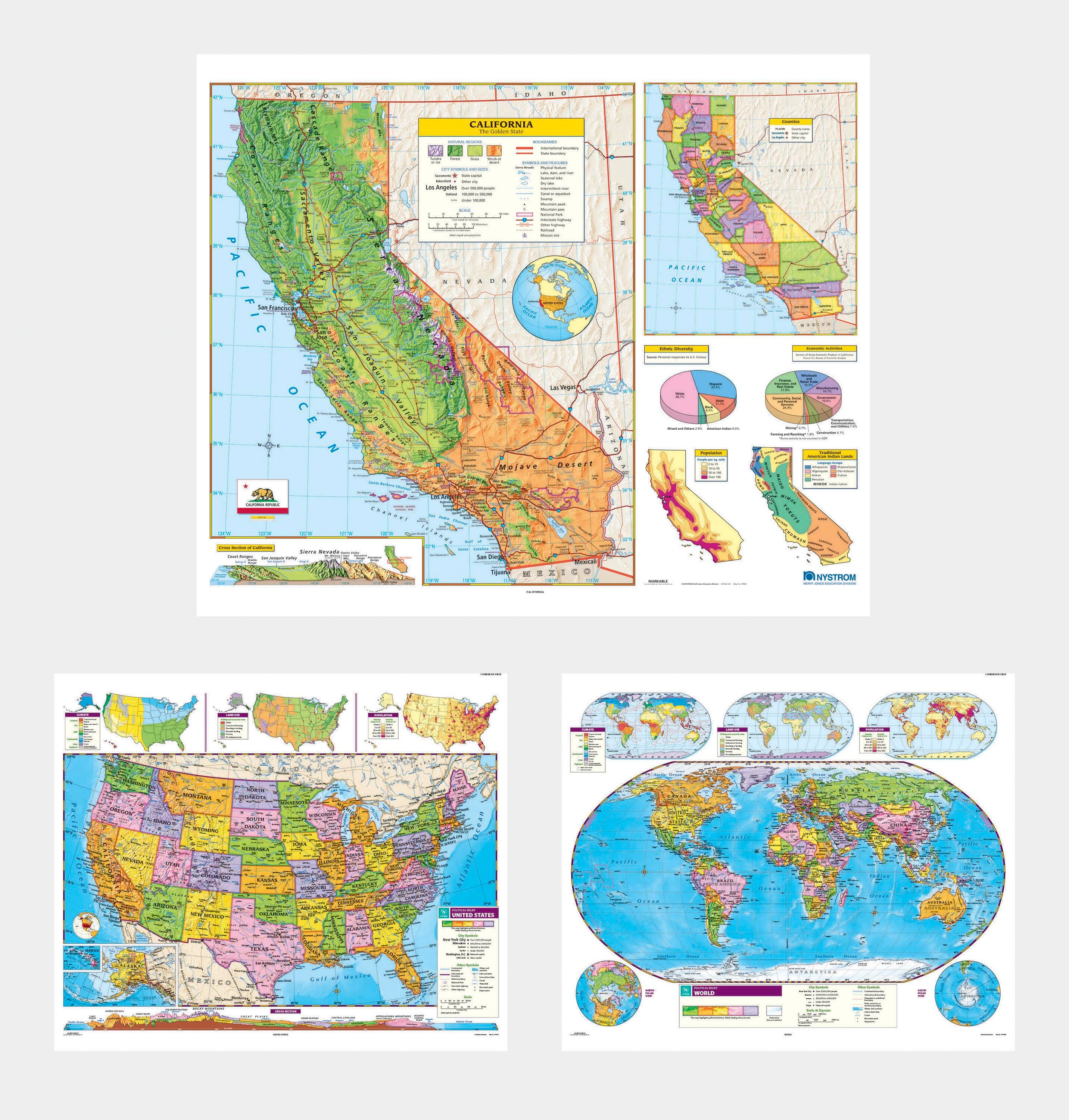 MAP NYSTROM CALIFORNIA/ US/WORLD COMBO