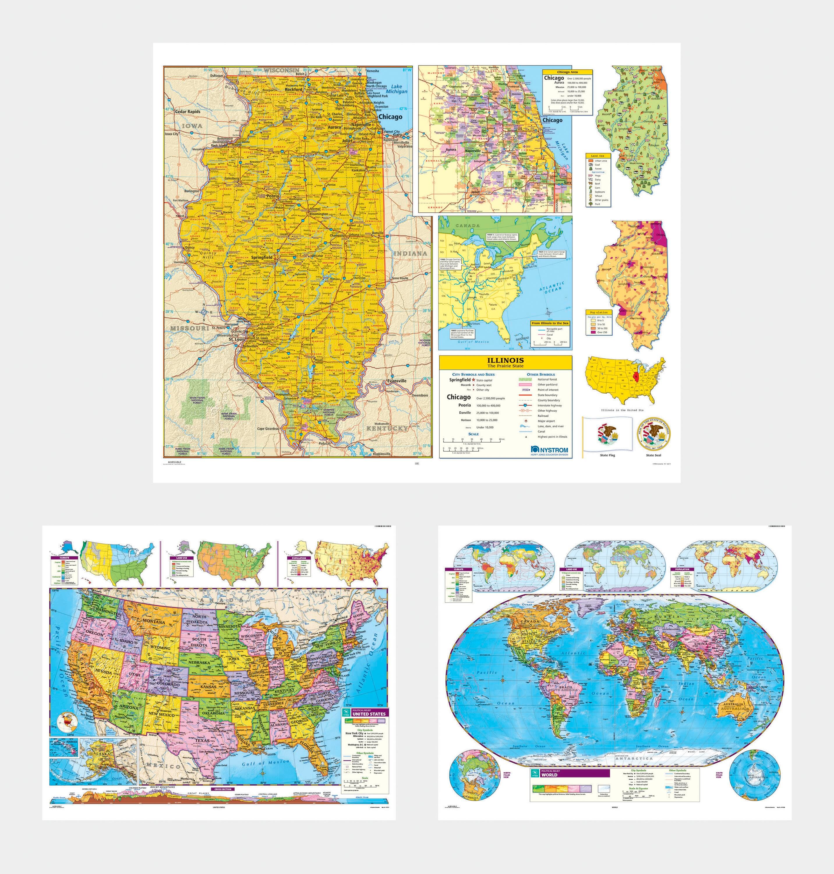 MAP NYSTROM ILLINOIS/ US/WORLD COMBO