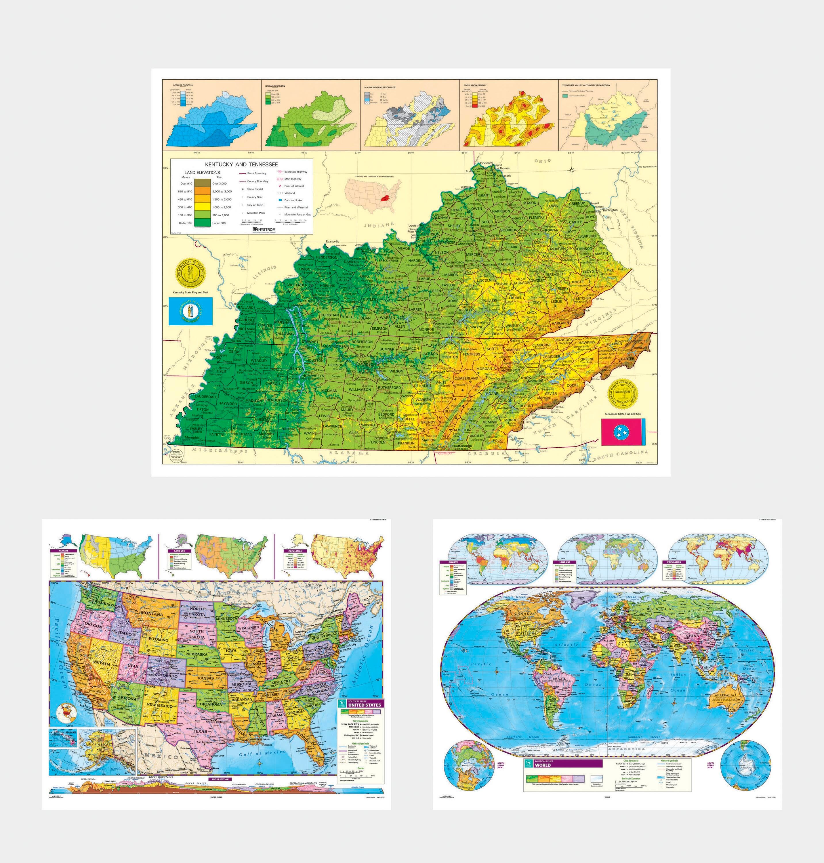 MAP NYSTROM KENTUCKY/TENNESSEE/ US/WORLD COMBO