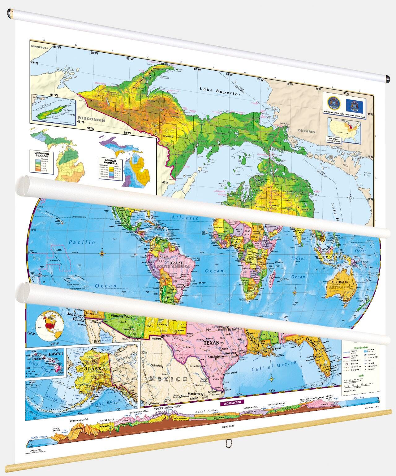 MAP NYSTROM MICHIGAN/ US/WORLD COMBO