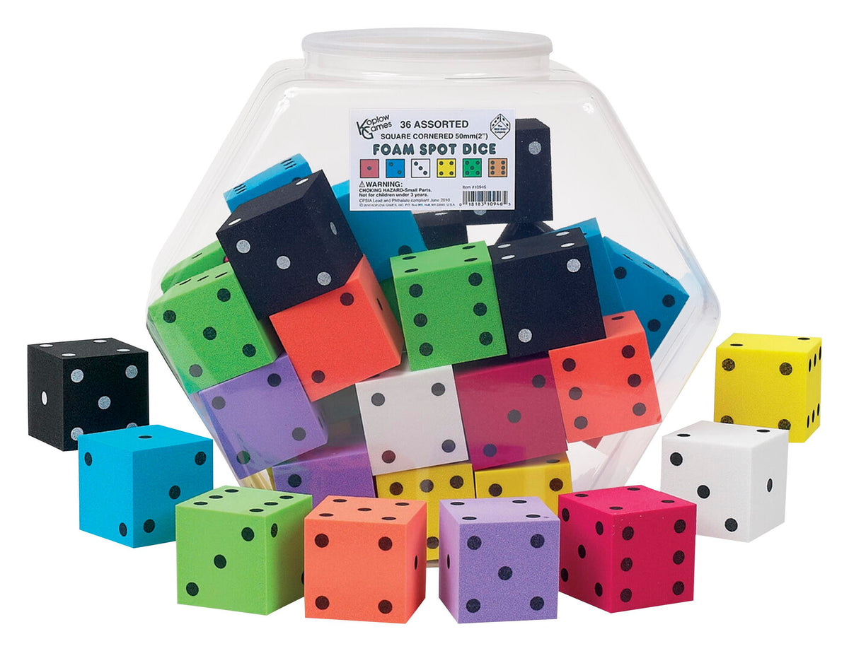 DICE 2 INCH FOAM ASSORTED COLORS SET OF 36