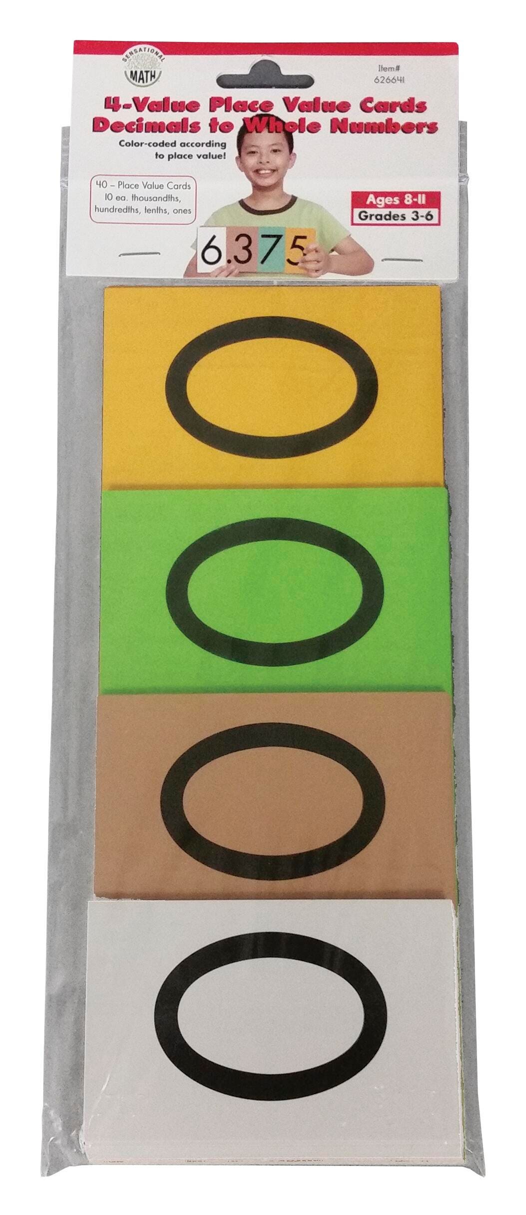 SENSATIONAL MATH PLACE VALUE CARDS 4-VALUE DECIMALS TO WHOLE NUMBER PACK OF 40