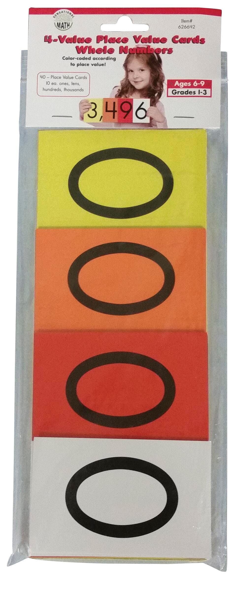 SENSATIONAL MATH PLACE VALUE CARDS 4-VALUE WHOLE NUMBERS PACK OF 40