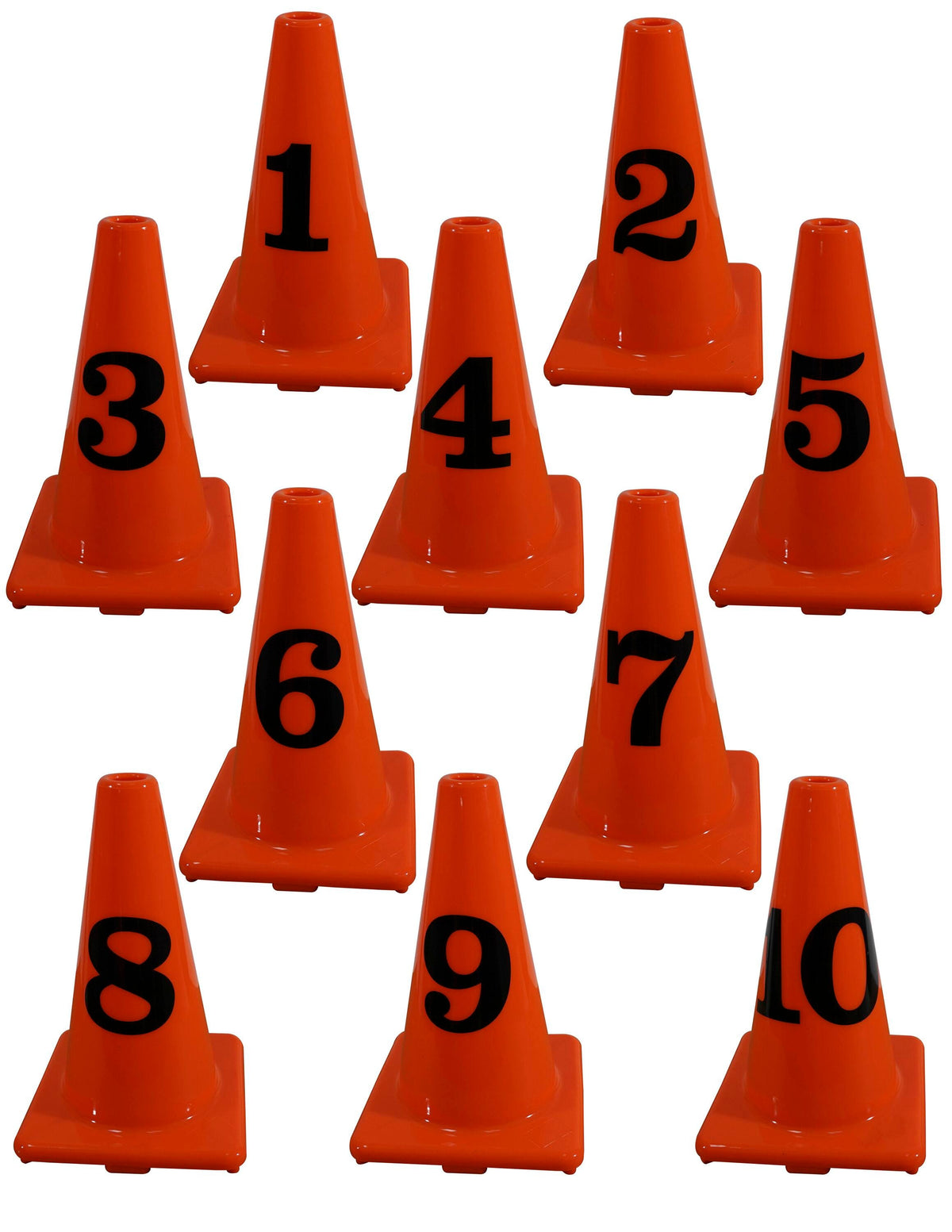 CONES - 12 INCH  POLY - NUMBERED 1-10 - ORANGE -SET OF 10