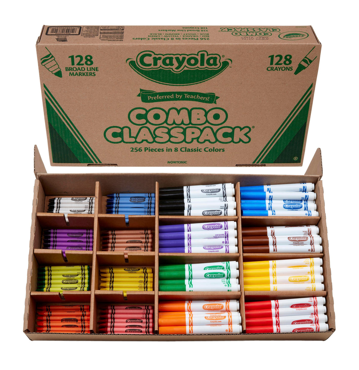 COMBO CRAYOLA CLASSPACK STANDARD CRAYON AND CLASSIC MARKER 8-COLOR SET OF 256