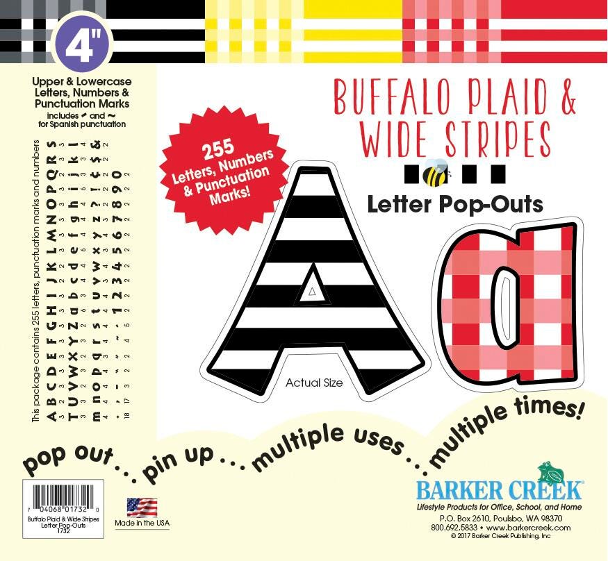 LETTERS POP OUT BARKER CREEK 4 IN BUFFALO PLAID/WIDE STRIPES