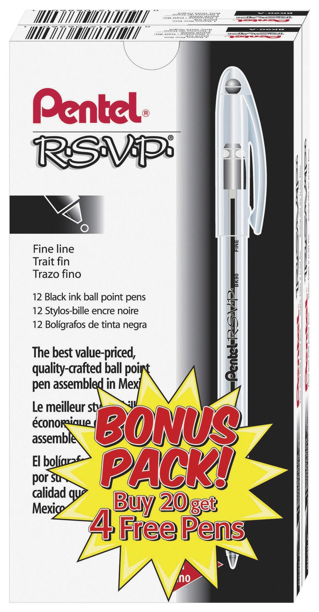 PEN BALLPOINT RSVP FINE 0.7MM BLACK PACK OF 24