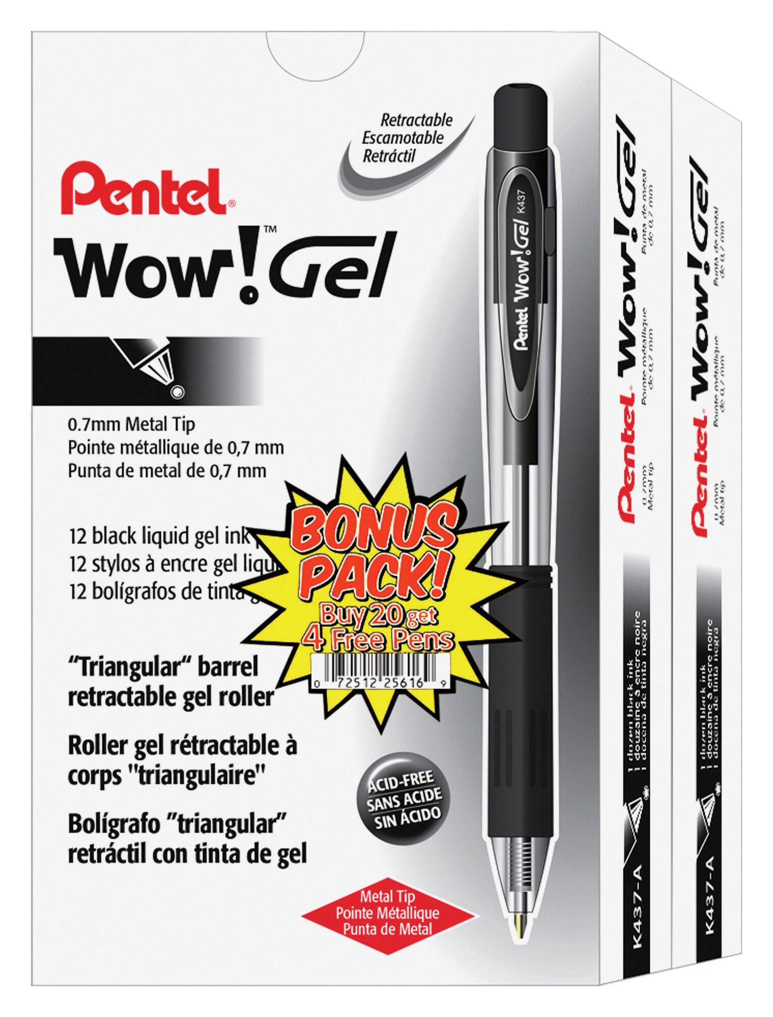 PEN GEL WOW! RETRACTABLE 0.7MM BLACK PACK OF 24