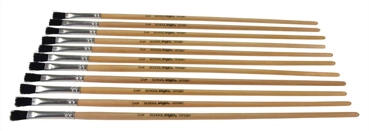 BRUSH BLK BRISTLE LH FLAT 1/4 IN - SCHOOL SMART PACK OF 12