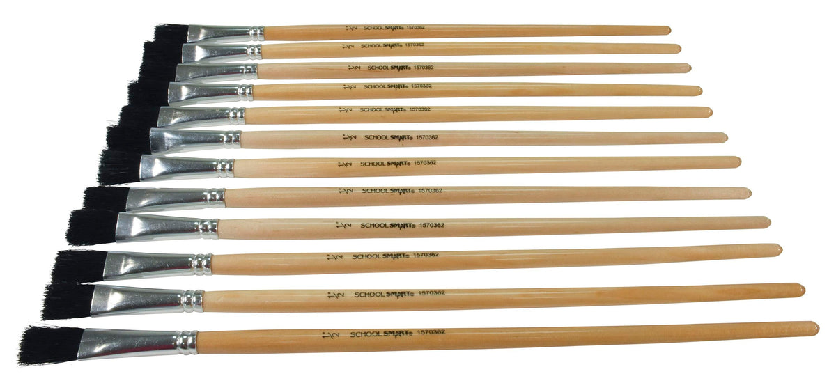 BRUSH BLK BRISTLE LH FLAT 1/2 IN - SCHOOL SMART PACK OF 12
