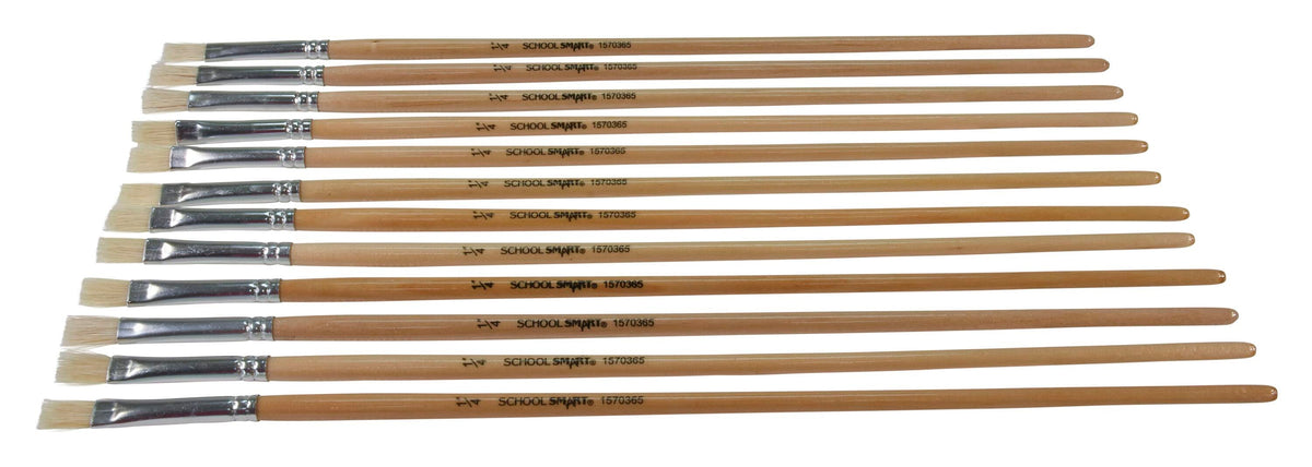 BRUSH WHI BRISTLE LH FLAT 1/4 IN - SCHOOL SMART PACK OF 12