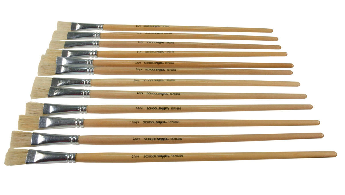 BRUSH WHI BRISTLE LH FLAT 1/2 IN - SCHOOL SMART PACK OF 12