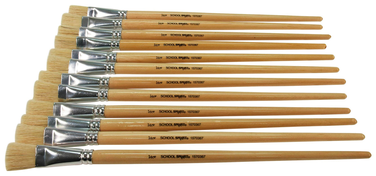BRUSH WHI BRISTLE LH FLAT 3/4 IN - SCHOOL SMART PACK OF 12