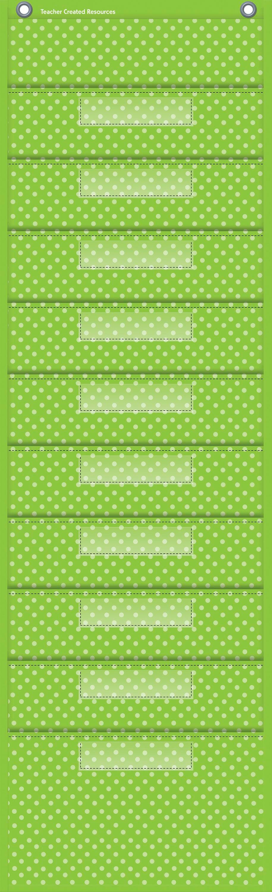 LIME POLKA DOTS 10 POCKET FILE STORAGE POCKET CHART 14X46-1/2