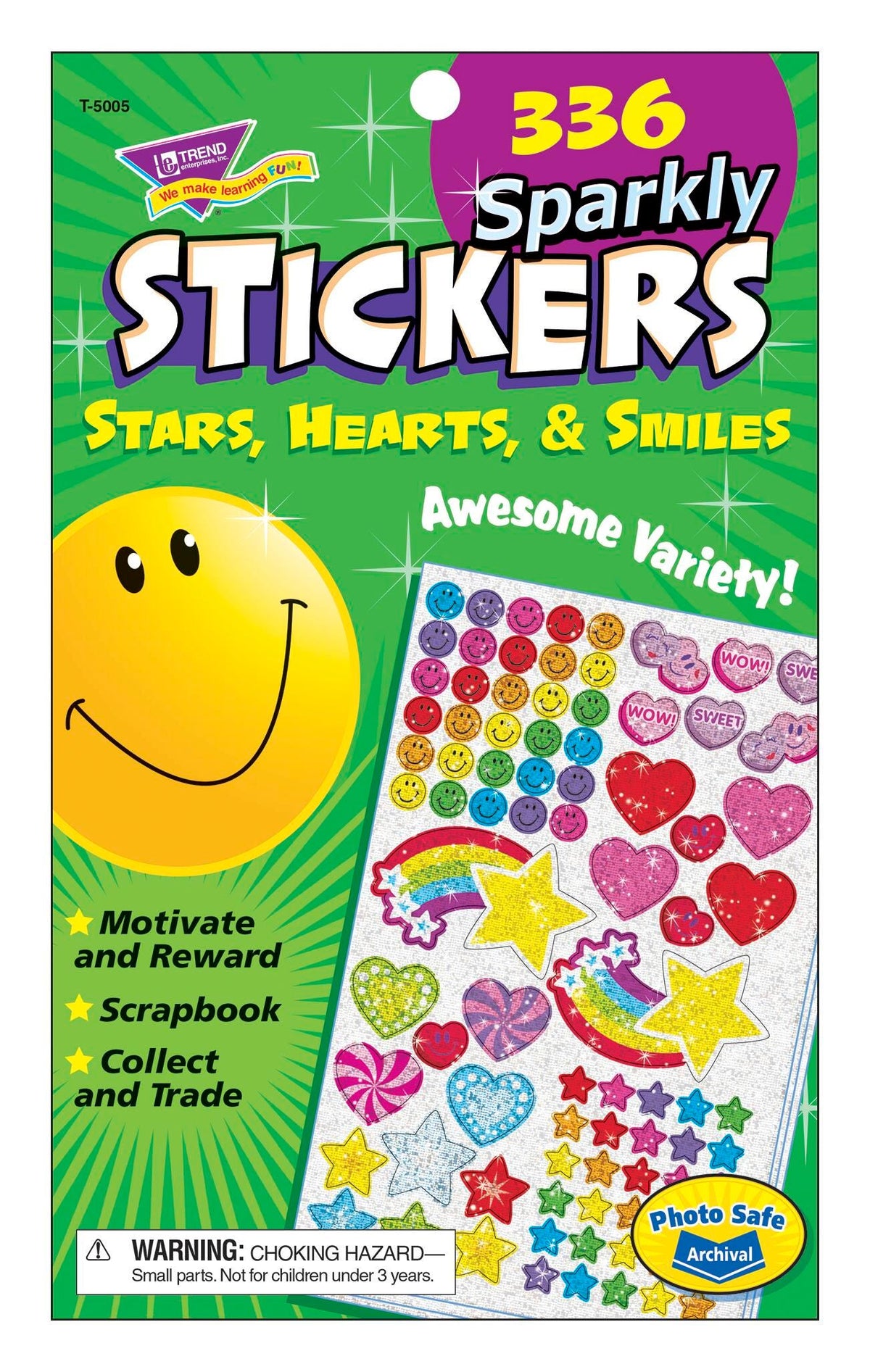 STICKER PAD SPARKLY STARS HEARTS SMILES PACK OF 336