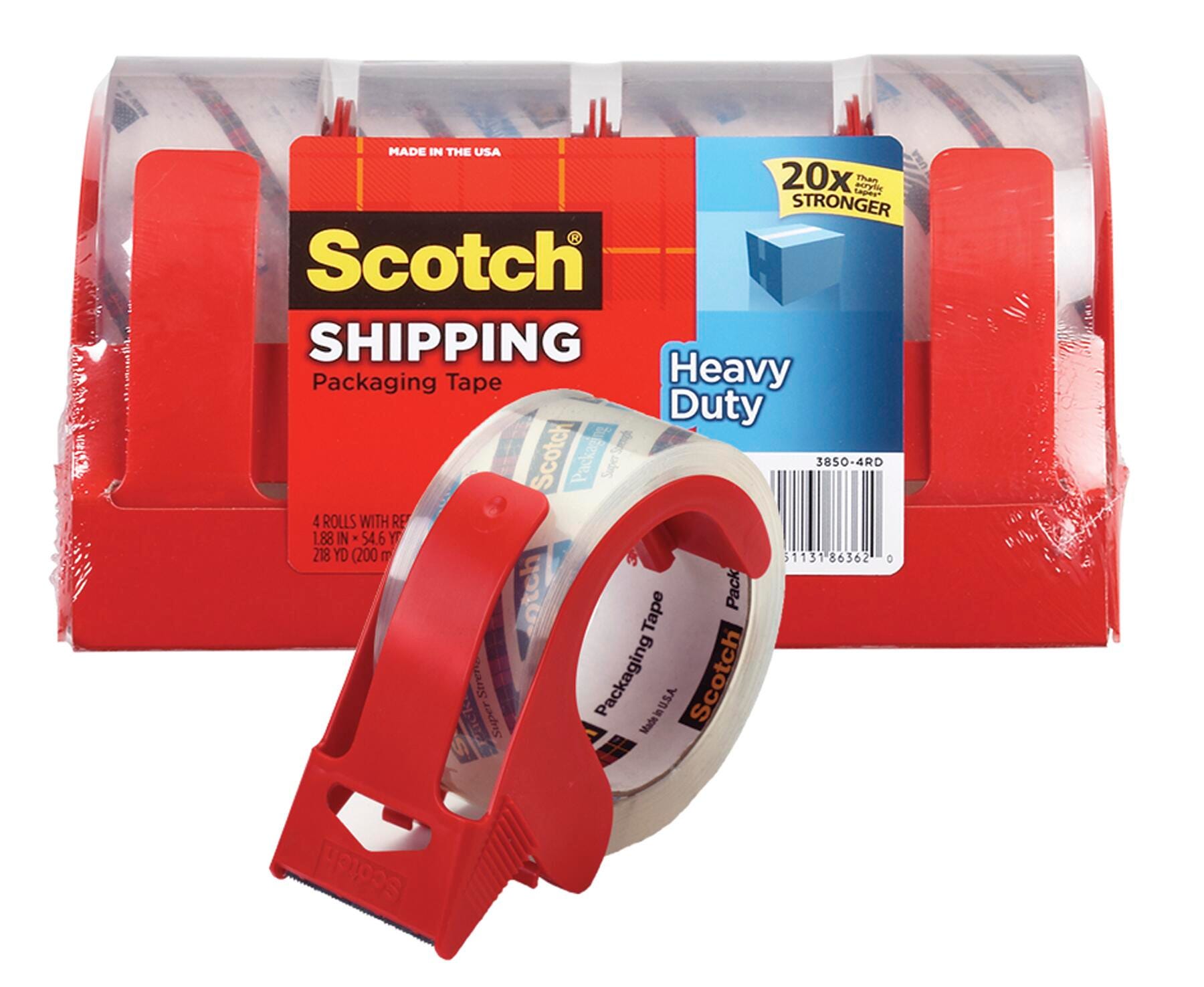 TAPE SCOTCH SHIPPING PACKAGING 1.88 IN X 54.6 YD - 4 ROLLS W/DISPRS