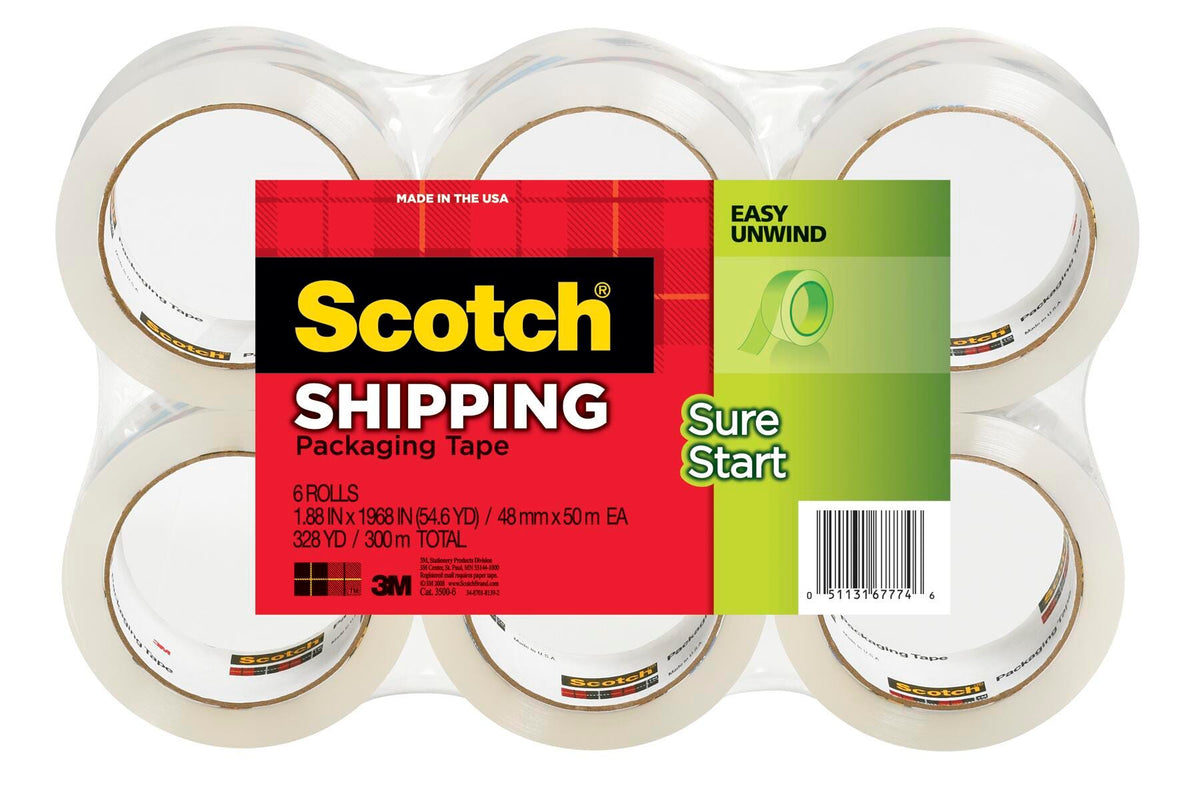 TAPE SCOTCH SURE START SHIPPING PACKAGING 1.88 IN X 54.6 YD 6 ROLLS