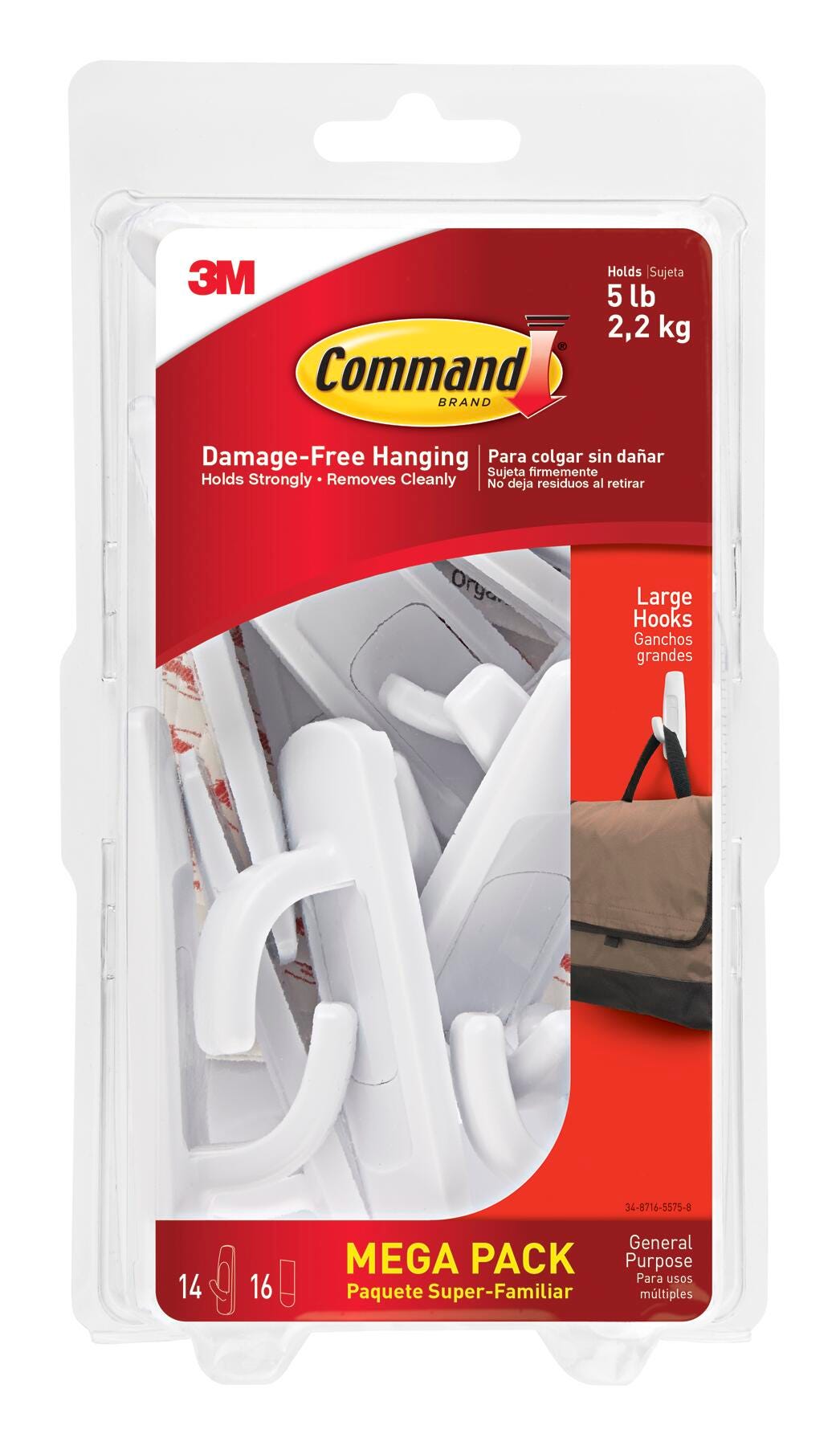 COMMAND LRG UTILITY HOOKS AND ADHV STRIPS 14 HOOKS 16 STRIPS