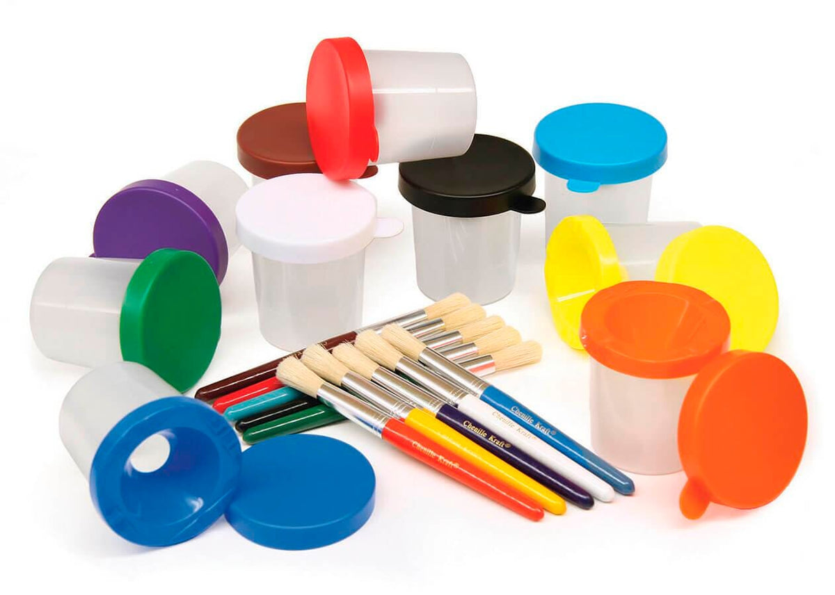 CREATIVITY STREET NO SPILL PAINT CUPS W/ BRUSHES SET OF 20