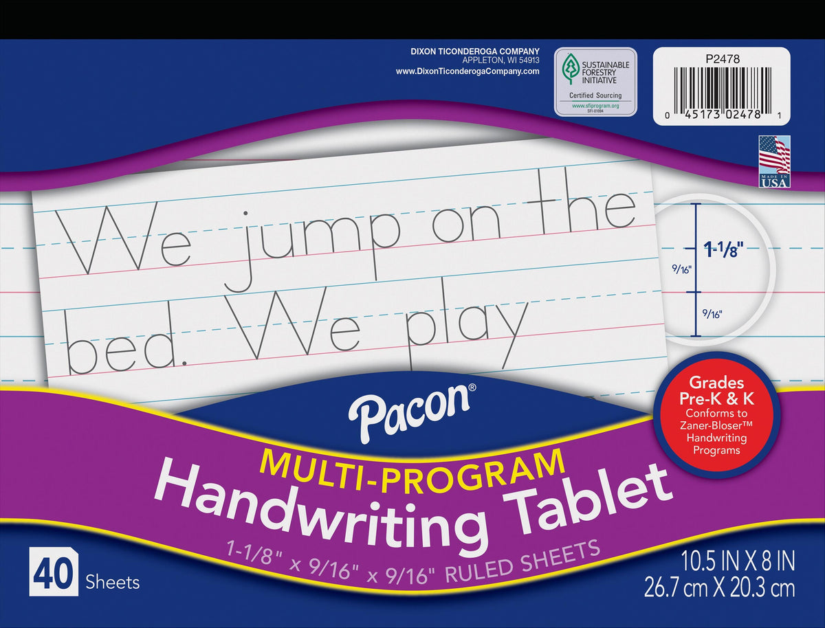TABLET HANDWRITING PACON 10.5X8 IN GRADE K 40 SHEETS