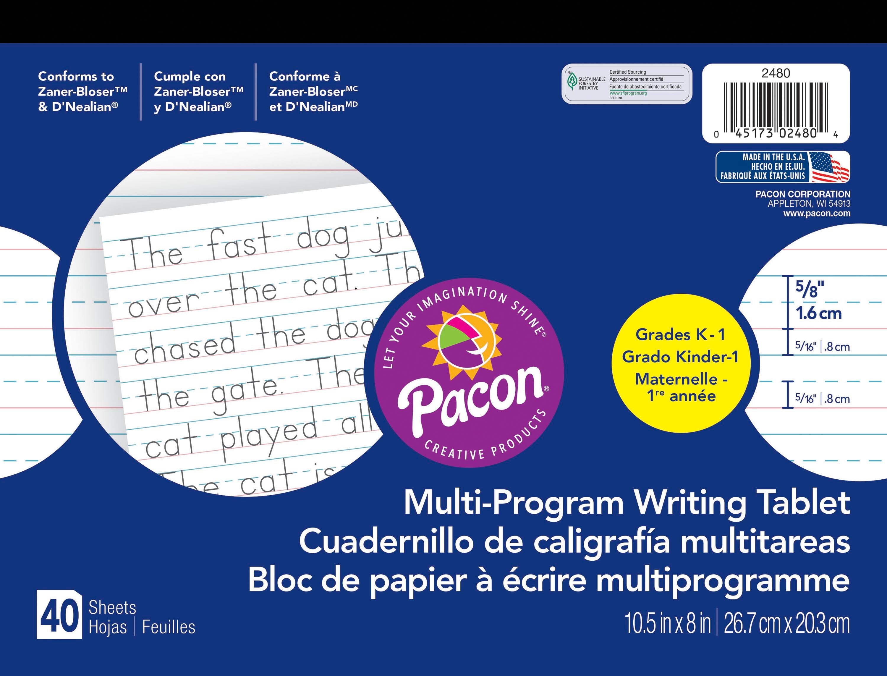 TABLET HANDWRITING PACON 10.5X8 IN GRADE K-1 40 SHEETS