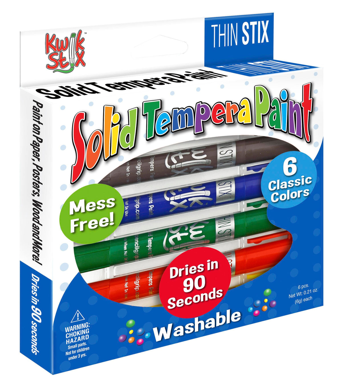 PAINT TEMPERA SOLID THIN KWIK STIX PRIMARY SET OF 6