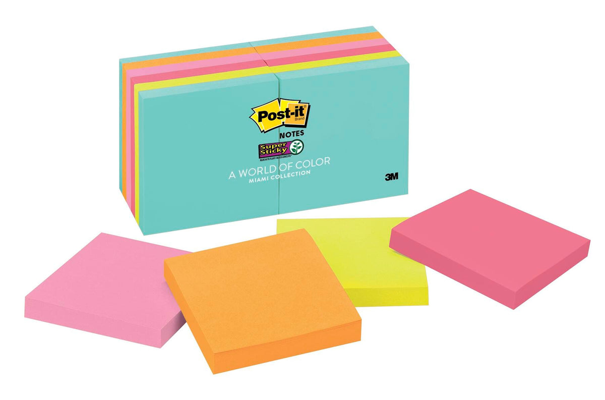 NOTES POST-IT SUPER STICKY SUPERNOVA NEON 3X3 12 PADS 90 SHEETS/PAD