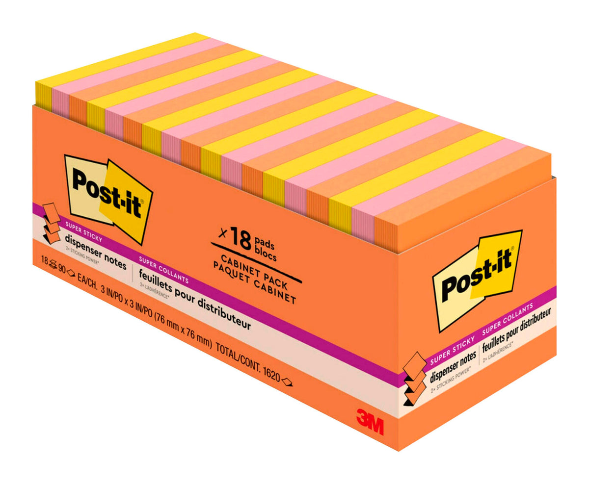 NOTES POST-IT SUPR STCKY POPUP ENERGY BOOST 3X3 18 PADS 90 SHTS/PAD