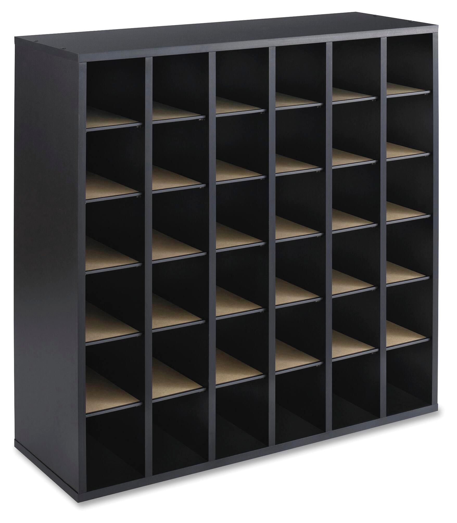 SORTER - WOOD MAIL SORTER - 36 COMPARTMENTS - 33-3/4 W X 12 D X 32-3/4 H IN - BLACK COLOR
