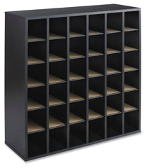 SORTER - WOOD MAIL SORTER - 36 COMPARTMENTS - 33-3/4 W X 12 D X 32-3/4 H IN - BLACK COLOR