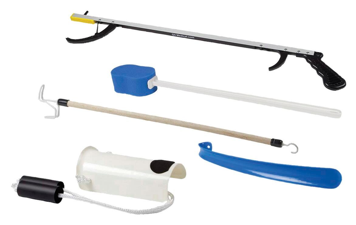 FABLIFE HIP KIT - 32 IN REACHER CONTOURED SPONGE FORMED SOCK AID -18 IN PLASTIC SHOEHORN -24 IN DRESSING STICK