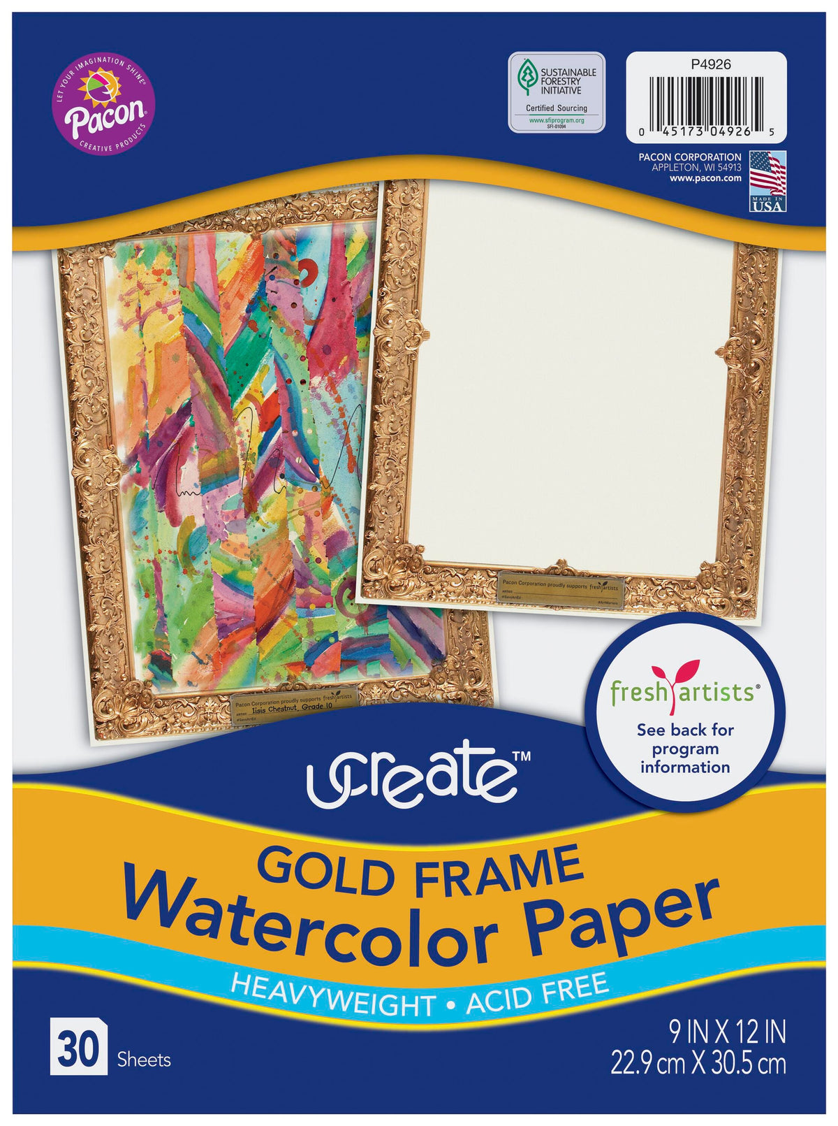 WATERCOLOR PAPER UCREATE GOLD FRAME 9X12 PACK OF 30