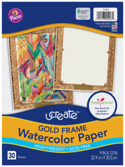 WATERCOLOR PAPER UCREATE GOLD FRAME 9X12 PACK OF 30