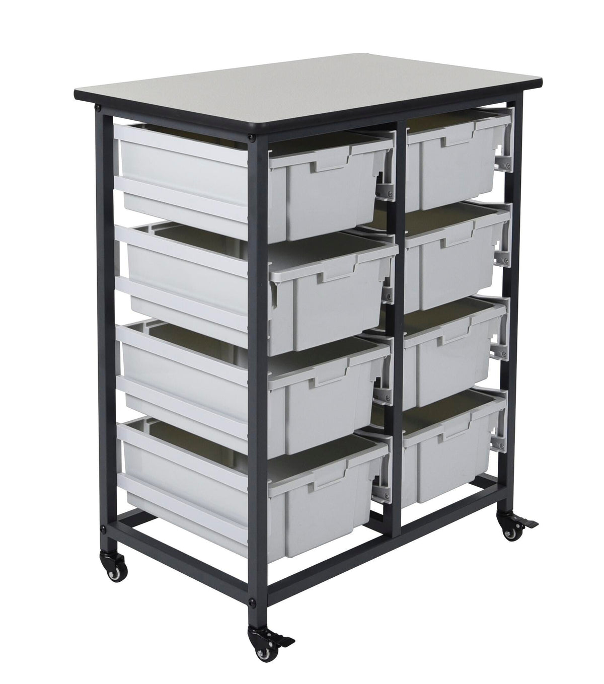 MOBILE BIN STORAGE UNIT-DOUBLE ROW-8 BINS-6 INCH DEEP