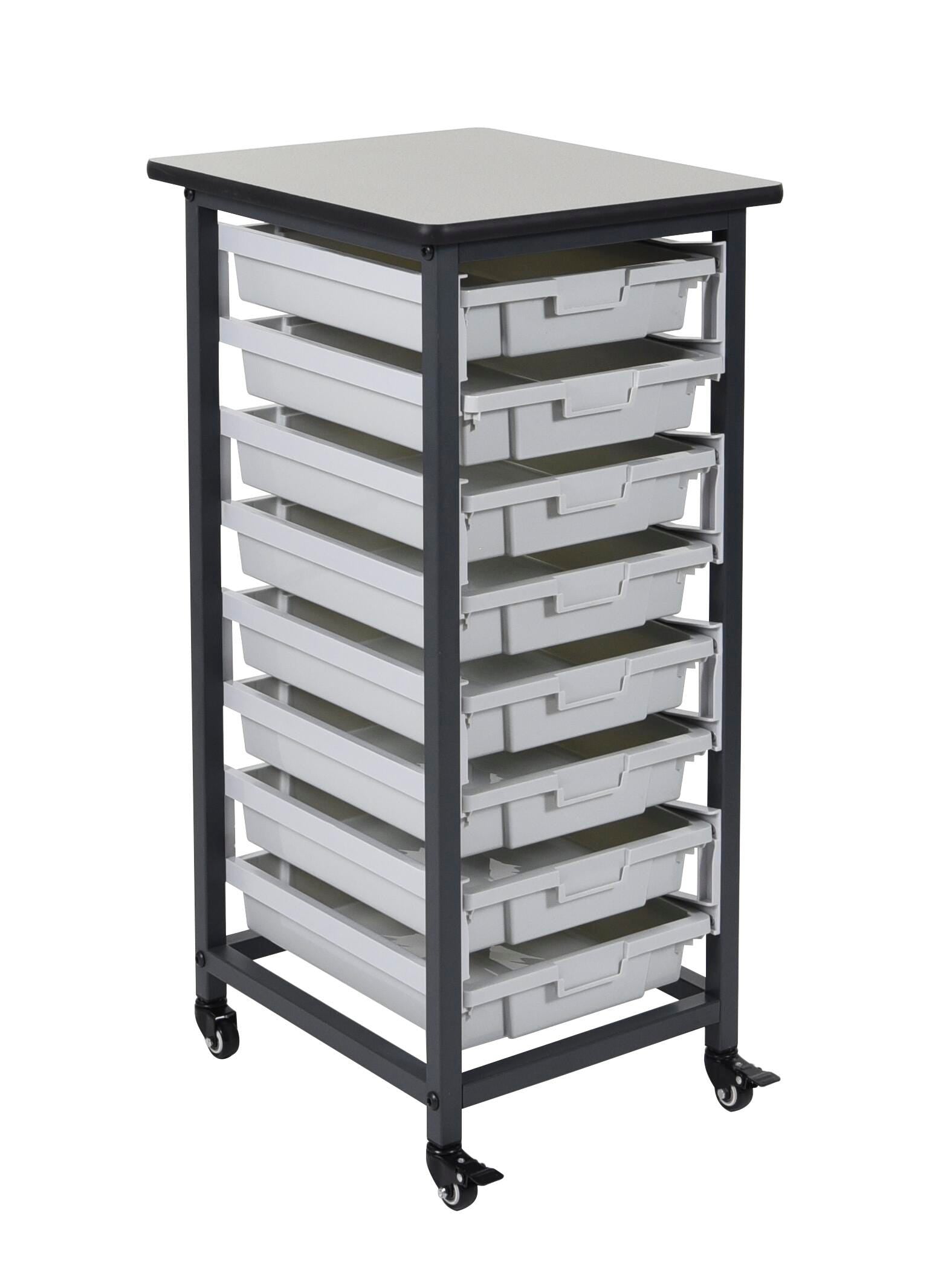 MOBILE BIN STORAGE UNIT-SINGLE ROW-8 BINS-3 DEEP