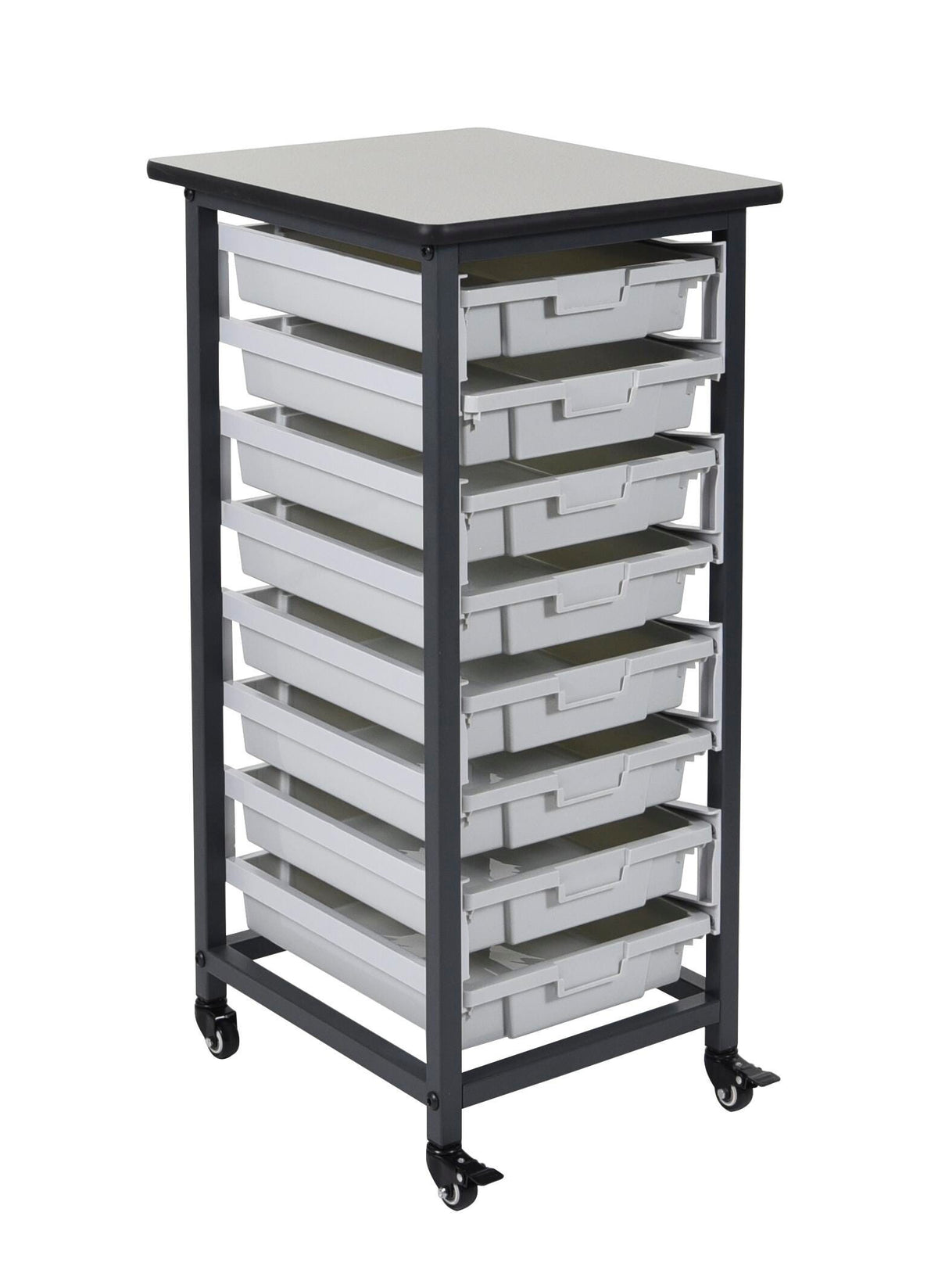 MOBILE BIN STORAGE UNIT-SINGLE ROW-8 BINS-3 DEEP