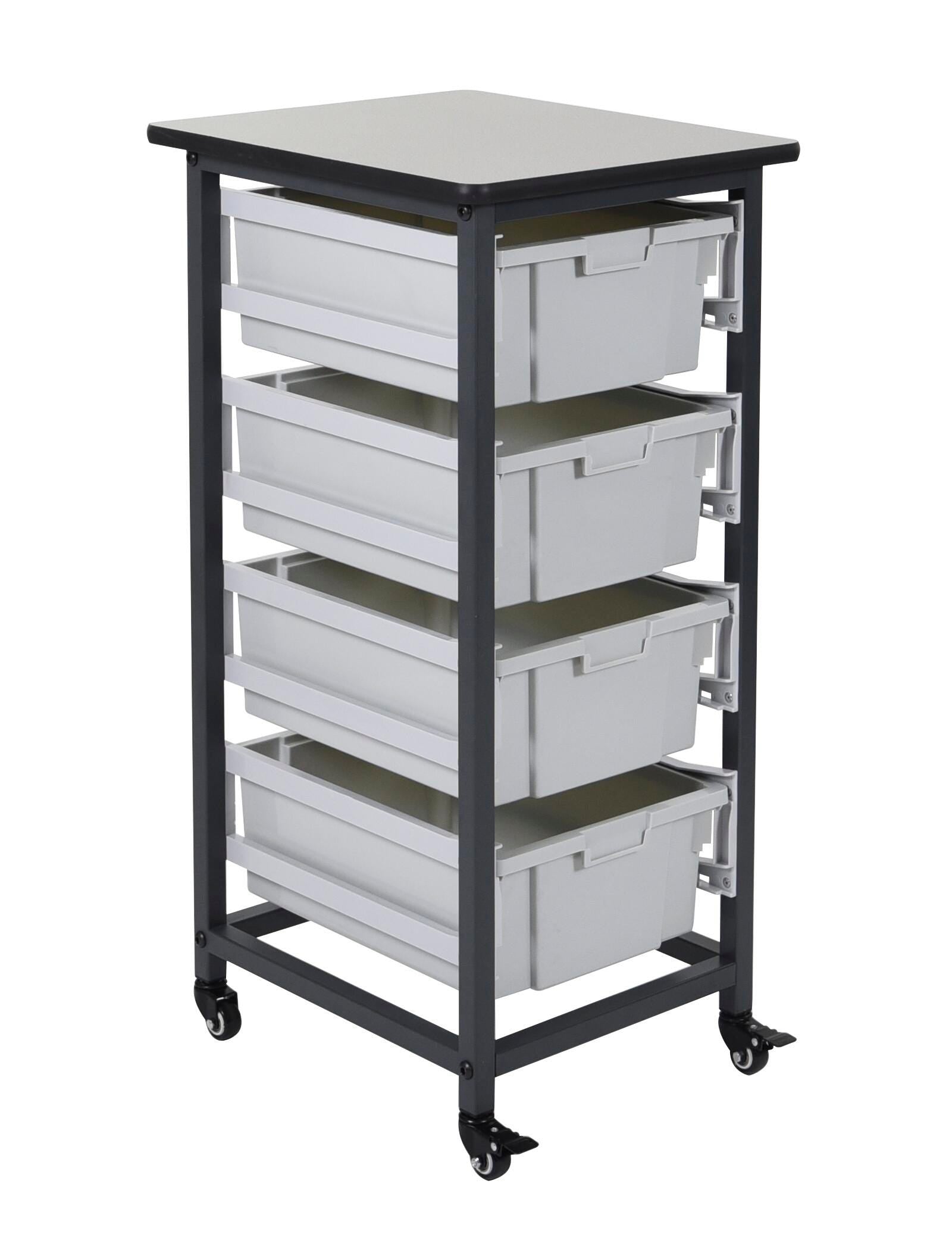 MOBILE BIN STORAGE UNIT-SINGLE ROW-4 BINS-6 INCH DEEP