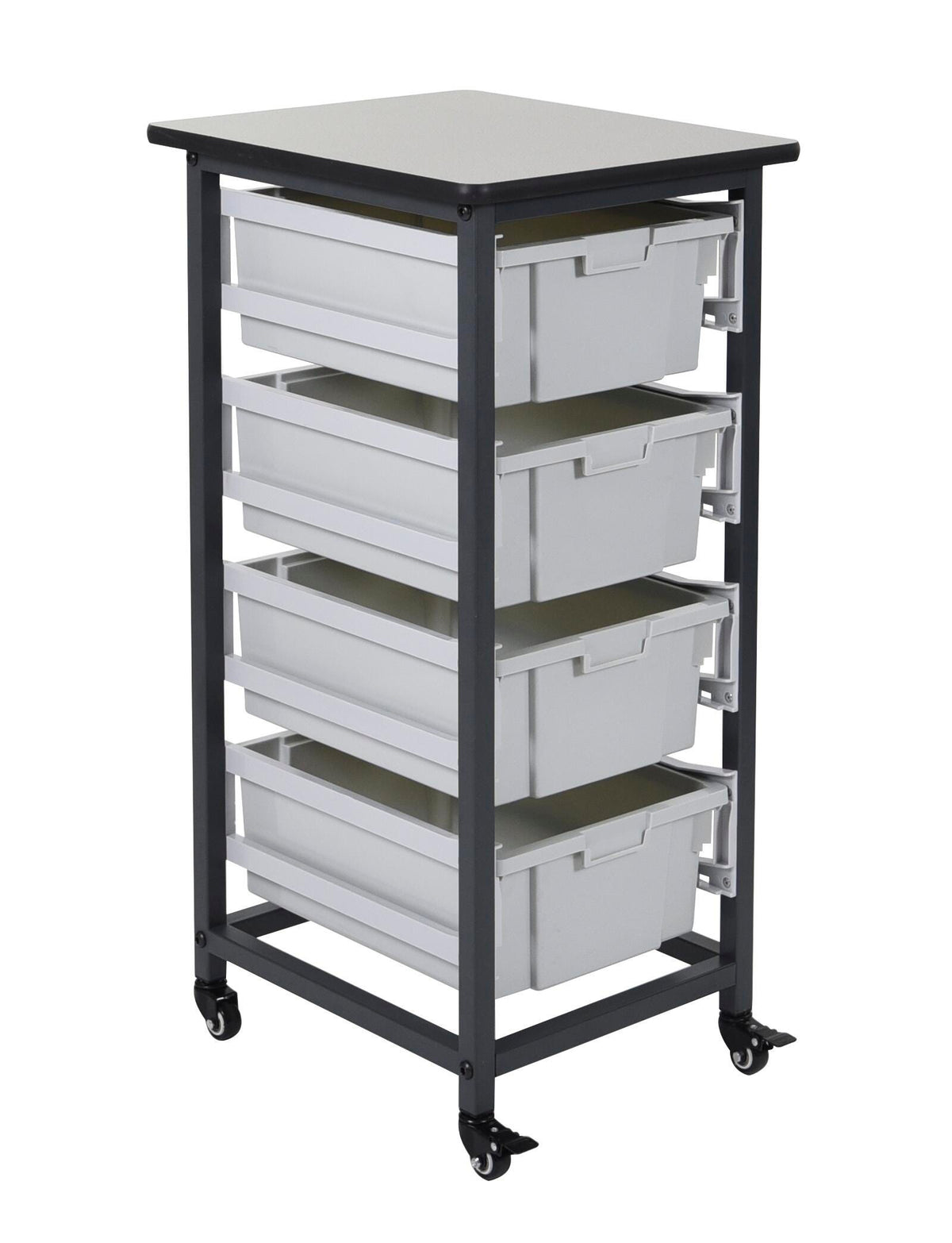 MOBILE BIN STORAGE UNIT-SINGLE ROW-4 BINS-6 INCH DEEP