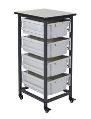 MOBILE BIN STORAGE UNIT-SINGLE ROW-4 BINS-6 INCH DEEP