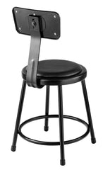 STOOL - NATIONAL PUBLIC SEATING HEAVY DUTY STEEL STOOL - FIXED HEIGHT - VINYL PADDED INSET - 18 IN - BACKREST - SPECIFY FRAME COLOR