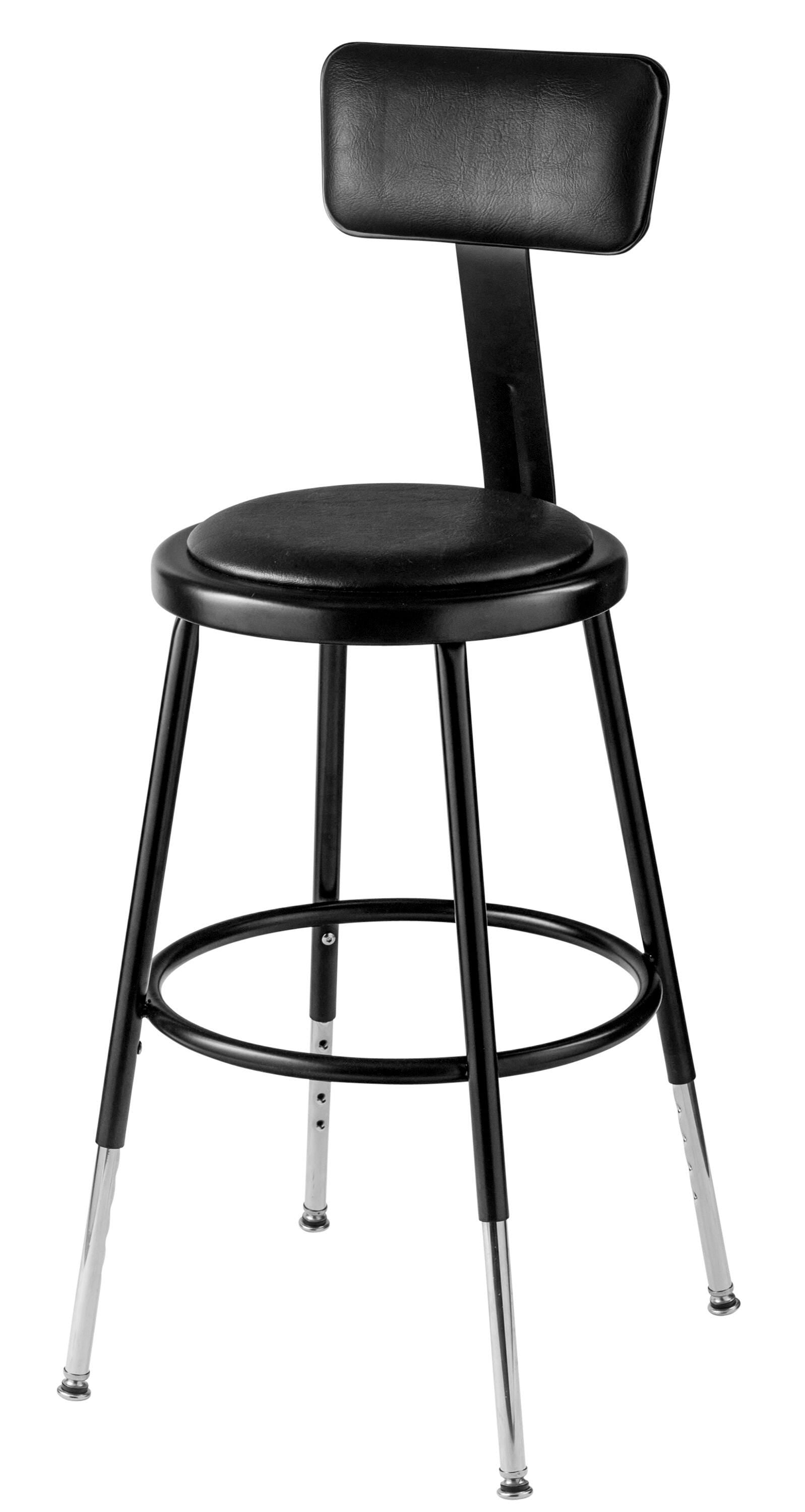 STOOL - NATIONAL PUBLIC SEATING HEIGHT ADJUSTABLE HEAVY DUTY STEEL STOOL - VINYL PADDED INSET - BACKREST - 19-27 IN ADJ HEIGHT - BLACK