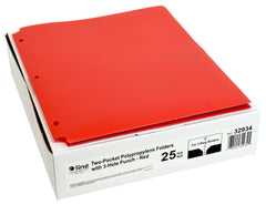 FOLDER TWO-POCKET POLY WITH 3HP RED PACK OF 25