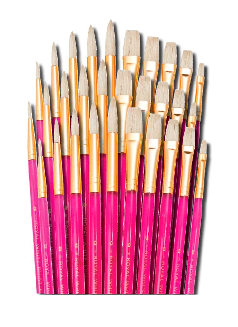 BRUSH WHITE BRISTLE ACRYLIC HANDLE SET OF 30