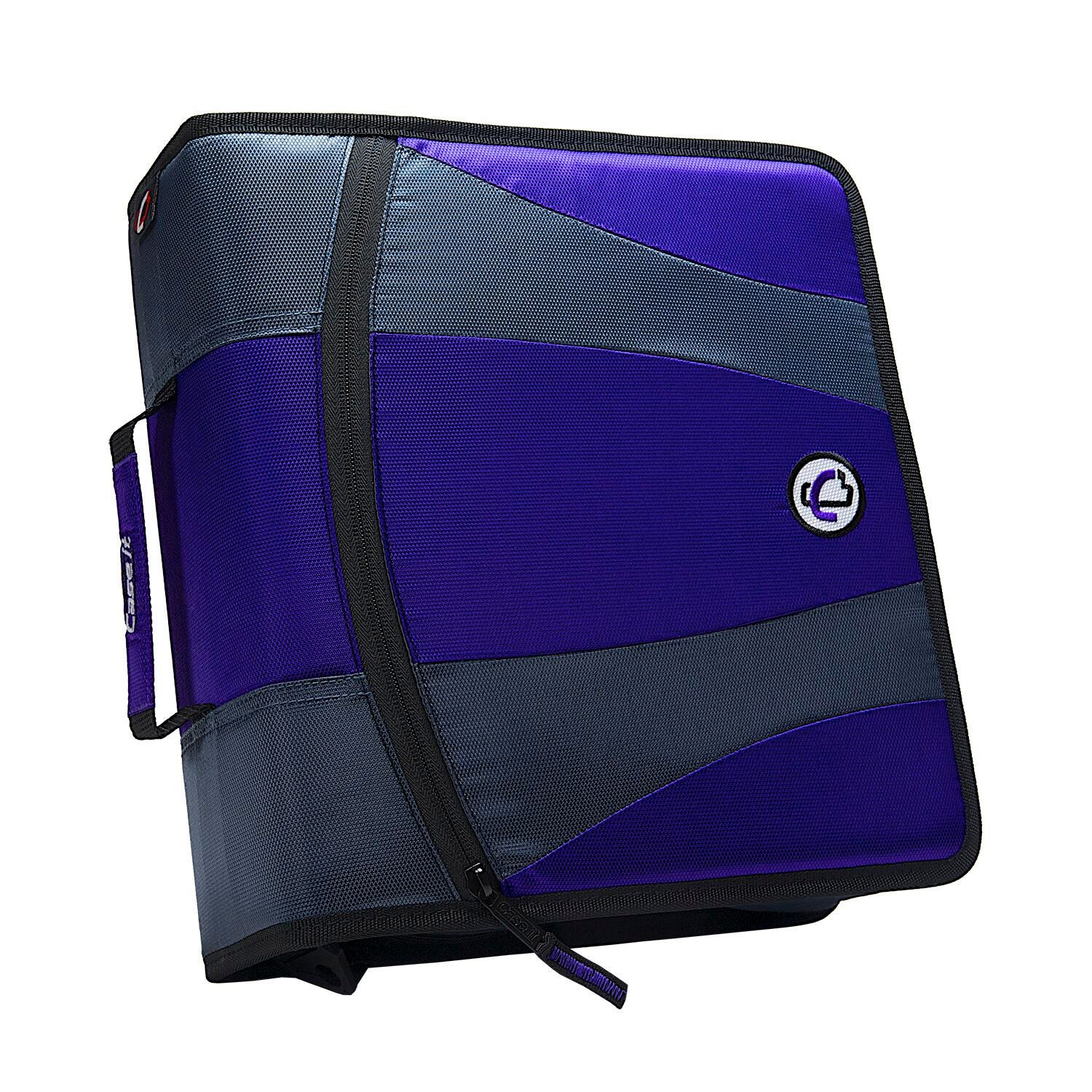 BINDER ZIPPER DUAL D-RING W/TABS 2IN PURPLE