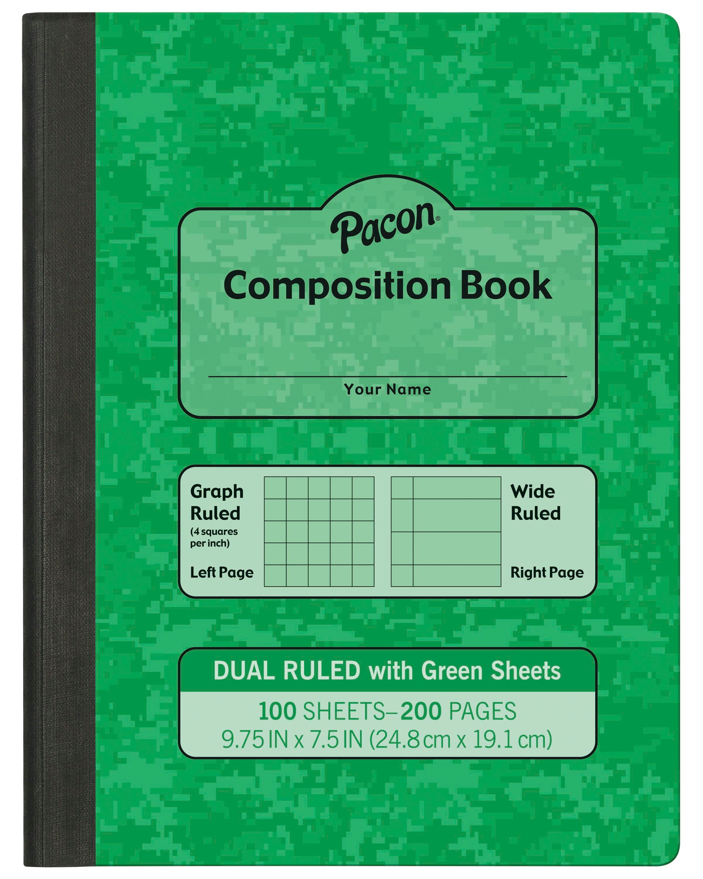 BOOK COMPOSITION DUAL RULED LIGHT GREEN 9.75X7.5 200 PG