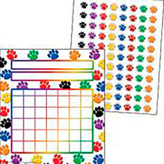 INCENTIVE CHARTS AND STICKERS COLORFUL PAW PRINTS SET