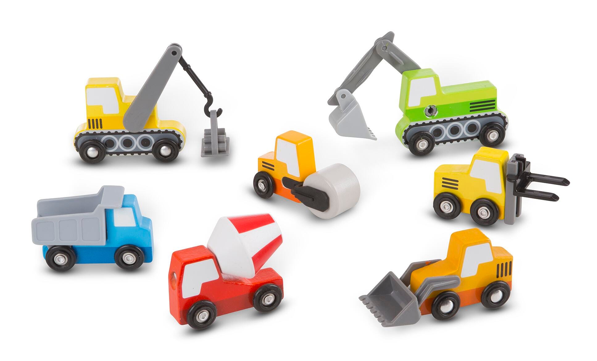 WOODEN CONSTRUCTION SITE VEHICLES - SET OF 8